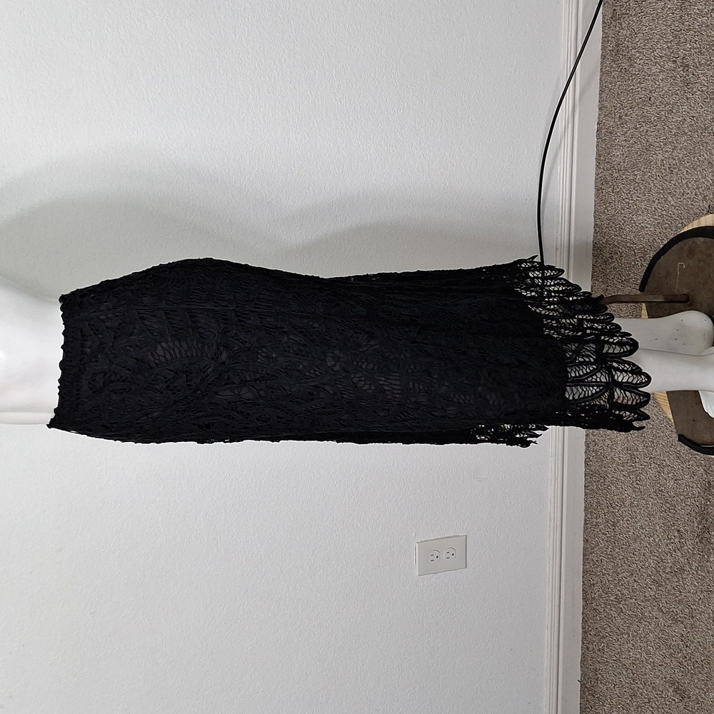 Laura Ashley Black Whimsigoth Fairy Lace Overlay Scallop Midi Skirt Size M - Picture 6 of 9
